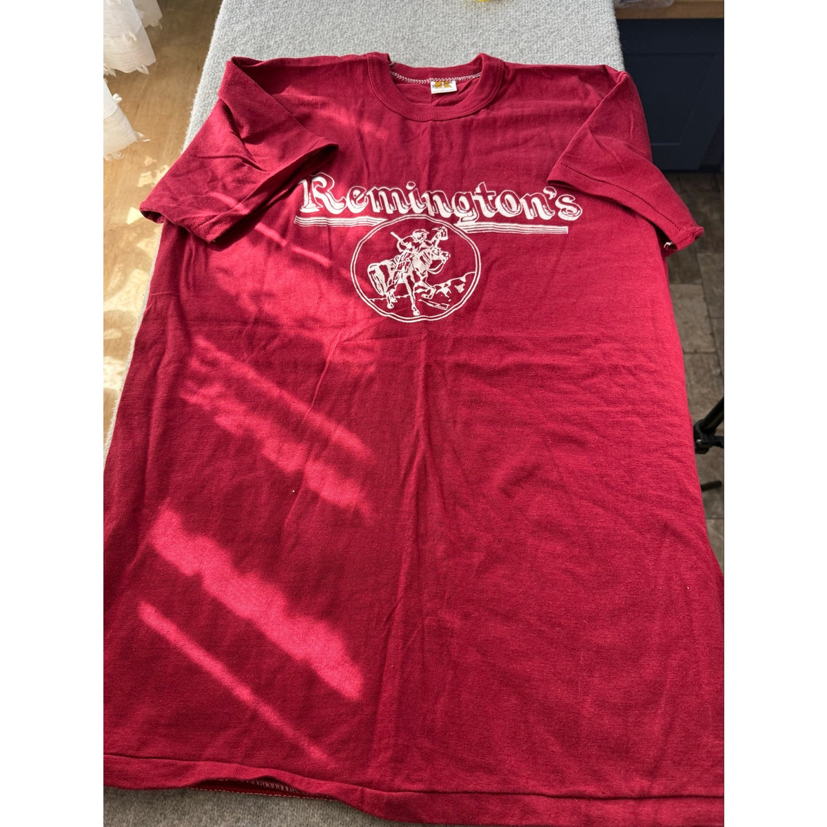 Vintage 80s Russell Athletic Remingtons Graphic TShirt Red Made in USA L