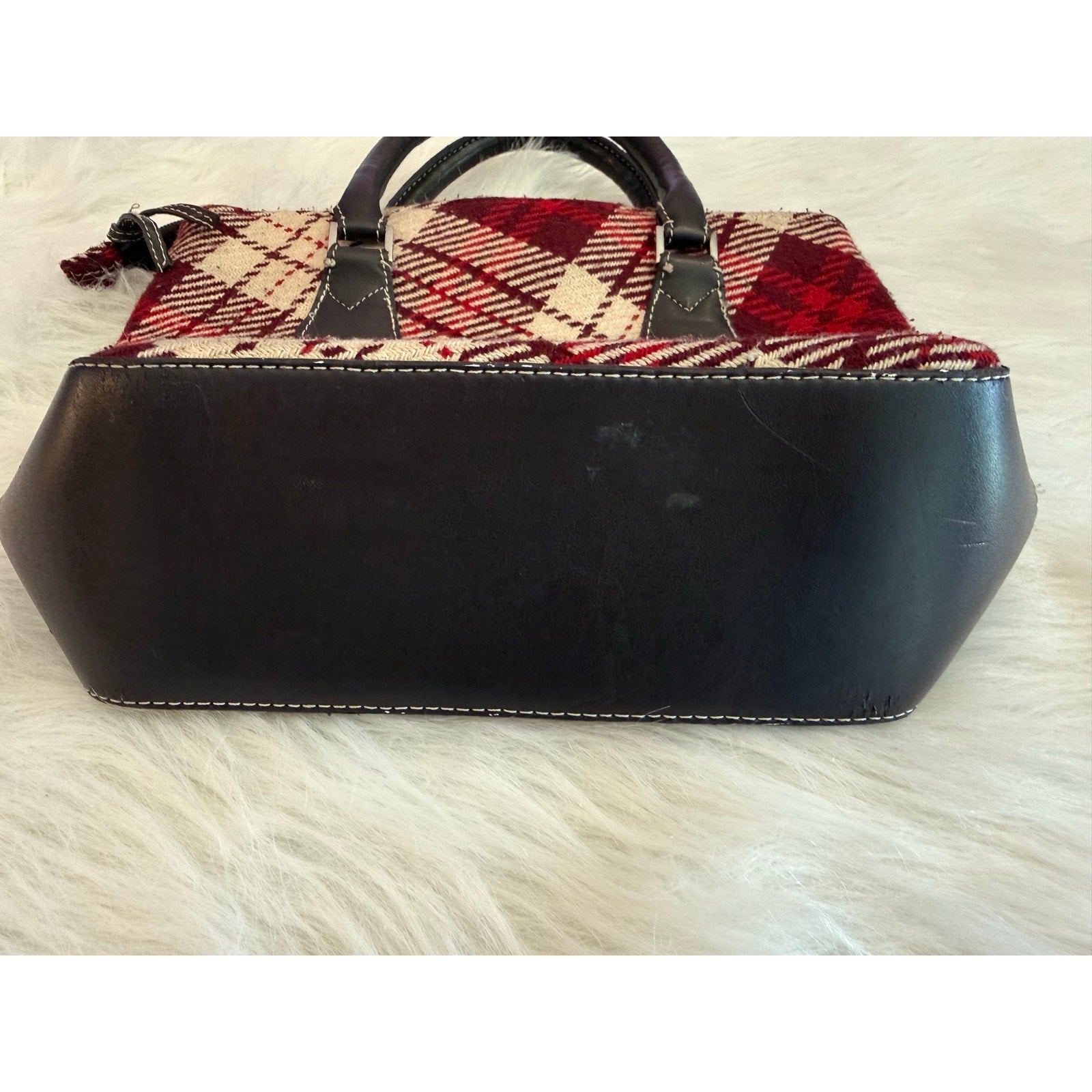 Vintage Red Burgundy Plaid Tartan Satchel Top Handle Handbag Purse