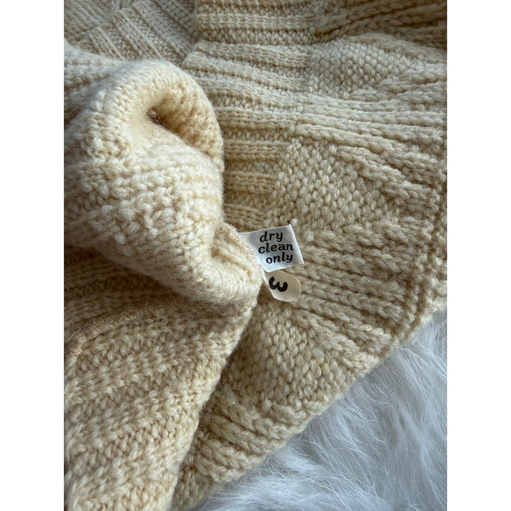 VTG Pendleton Wool Sweater Mens L Cream Fisherman Cable Knit V Neck USA