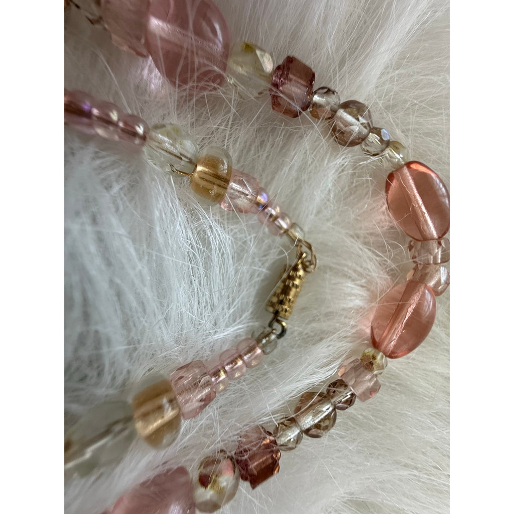Vintage 1990s Pink & Amber Glass Beaded Two-Piece Necklace Set