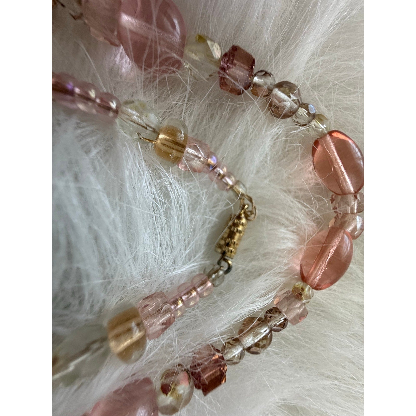 Vintage 1990s Pink & Amber Glass Beaded Two-Piece Necklace Set