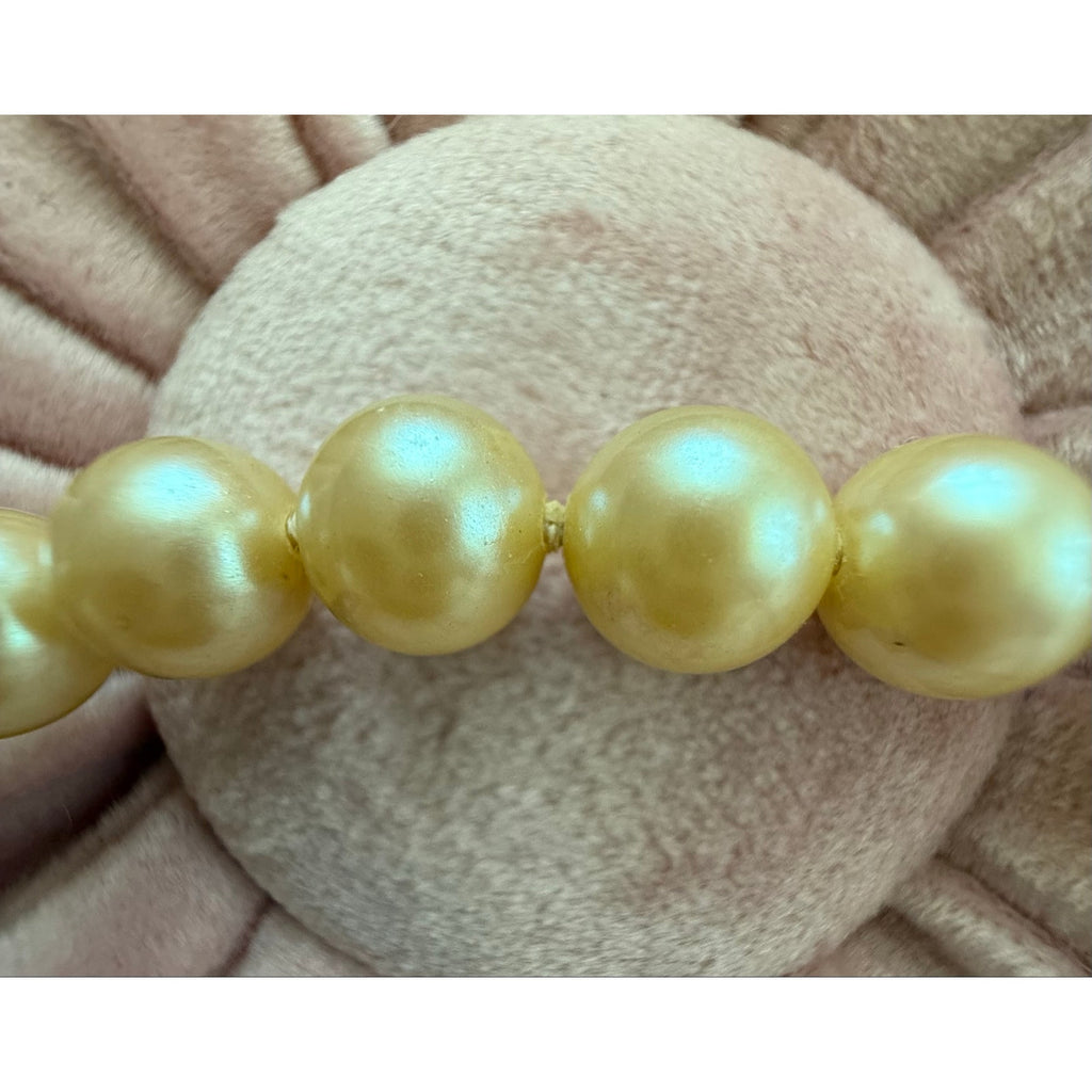 Vintage 1950s Hand-Knotted Faux Pearl Opera Necklace Ornate Rhinestone Clasp