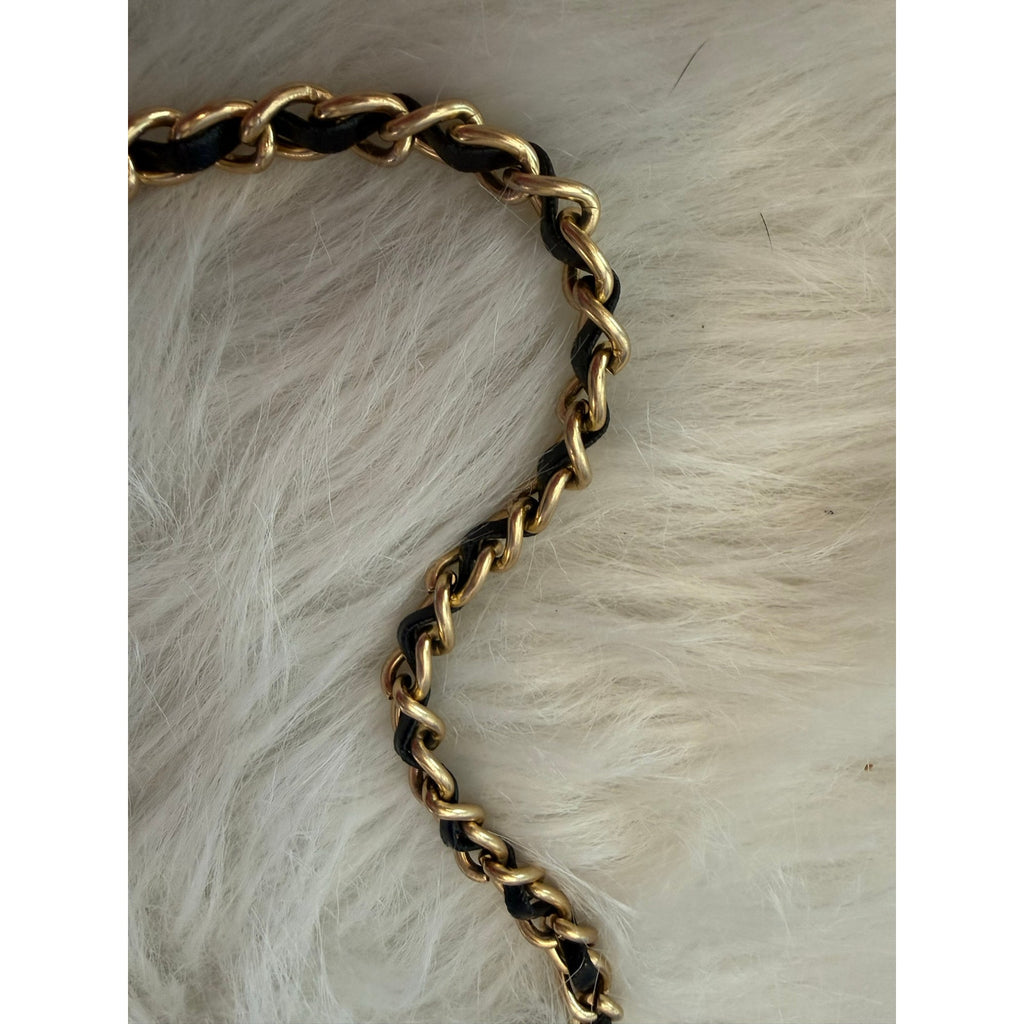 Vintage 80s 90s Black Metal Mesh Crossbody Bag Gold Interwoven Chain Evening