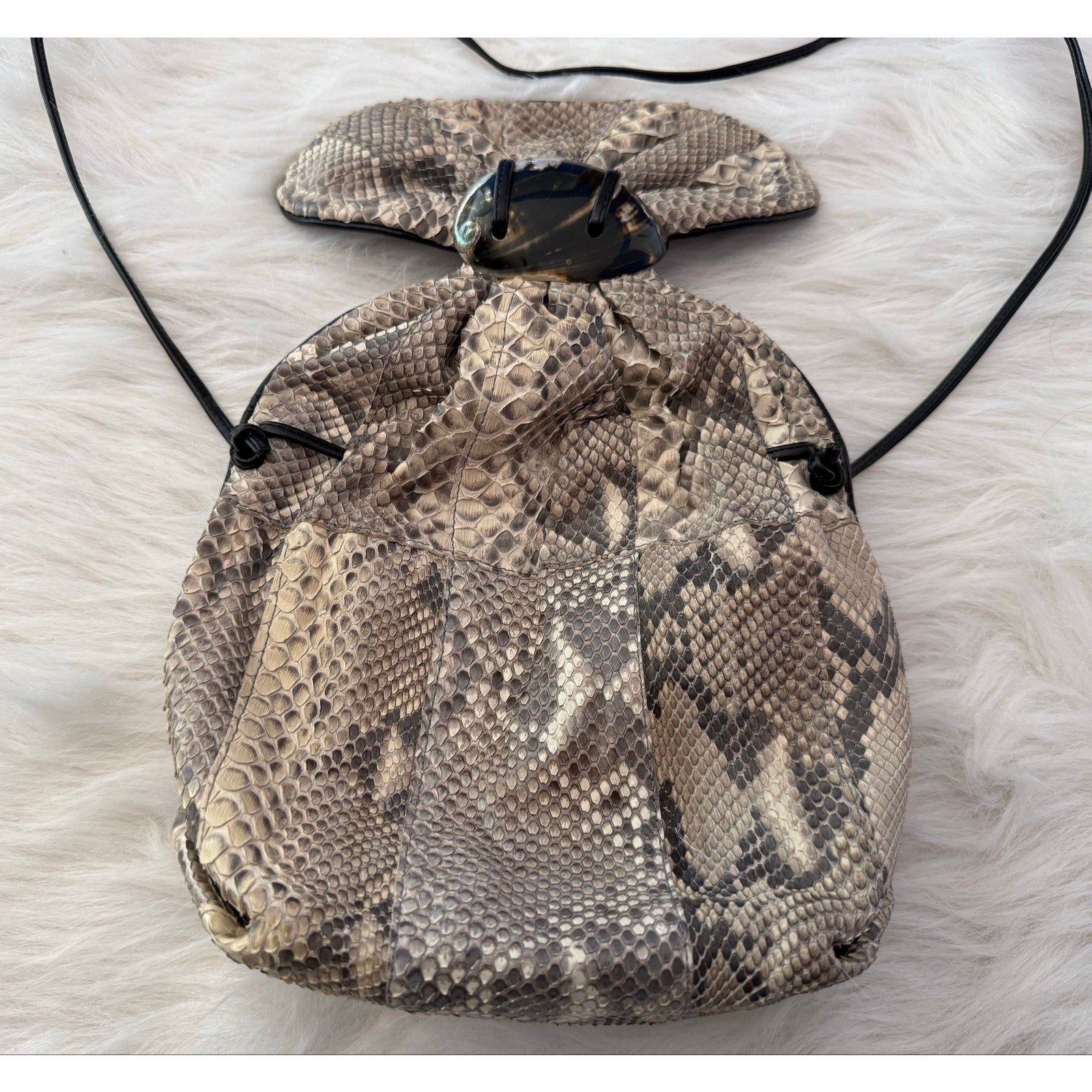 1980s Meyers USA Exotic Python Snakeskin Pouch Bag w/ Abalone Shell Statement