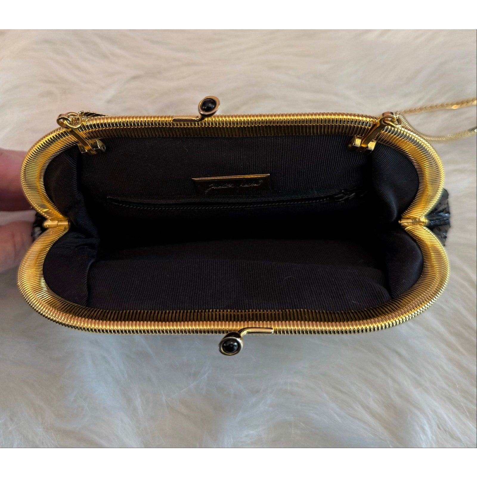 Vintage Judith Leiber Black Snakeskin Frame Clutch Bag 80s Evening Crossbody