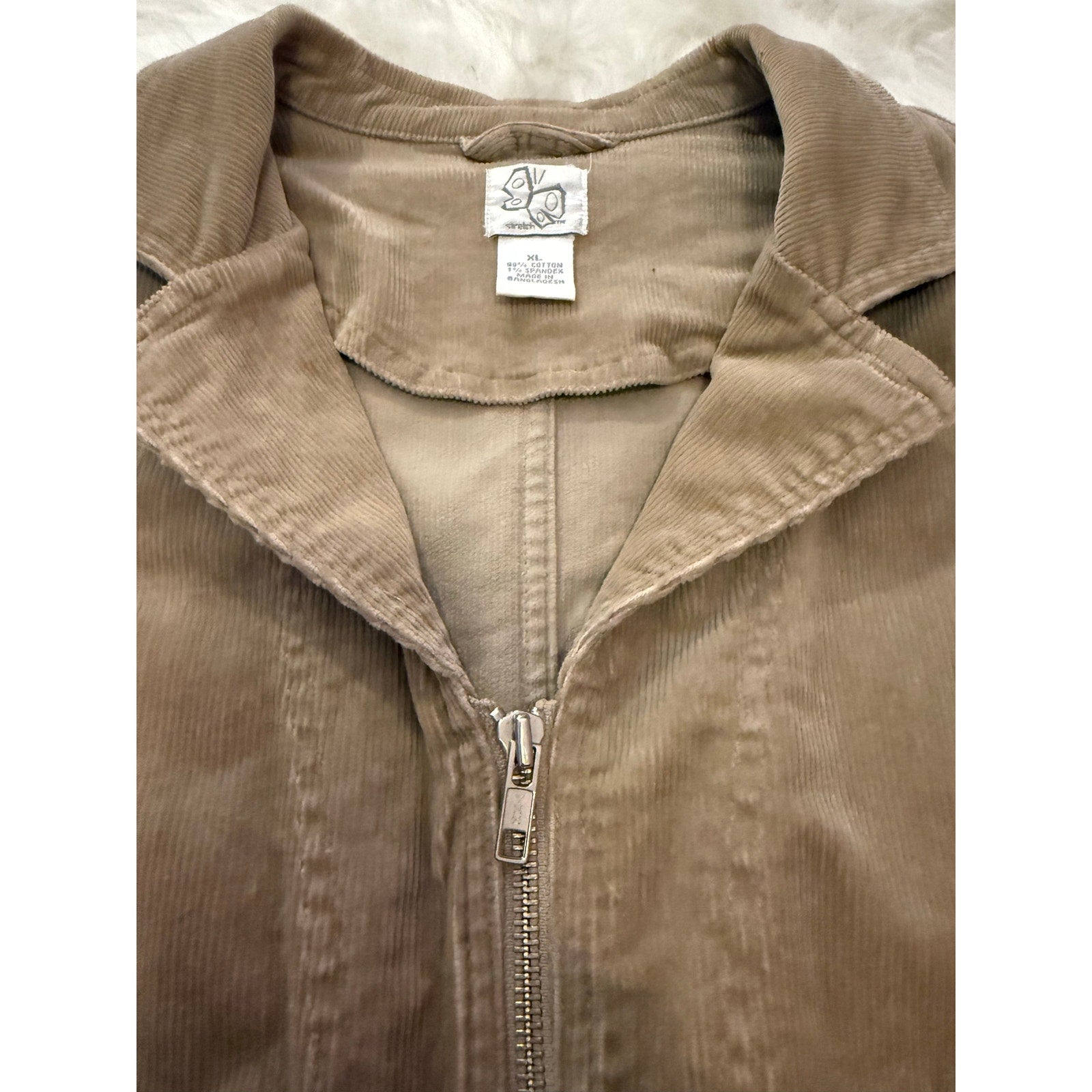 Vintage Y2K Fashion Bug Corduroy Zip Up Jacket Tan Beige Ribbed Coat XL