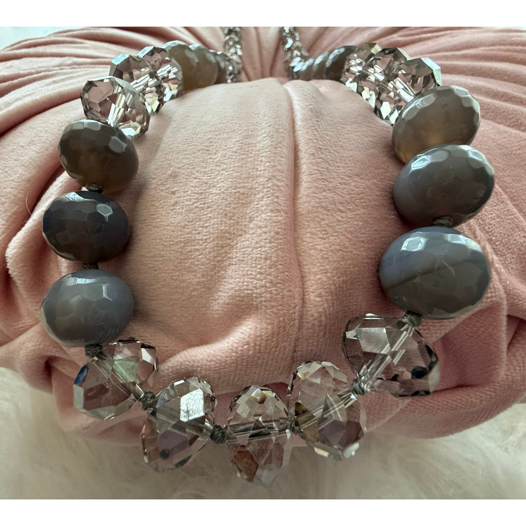 90s Y2K Beria Collections Gray Agate Faceted Crystal Long Strand Necklace NWT