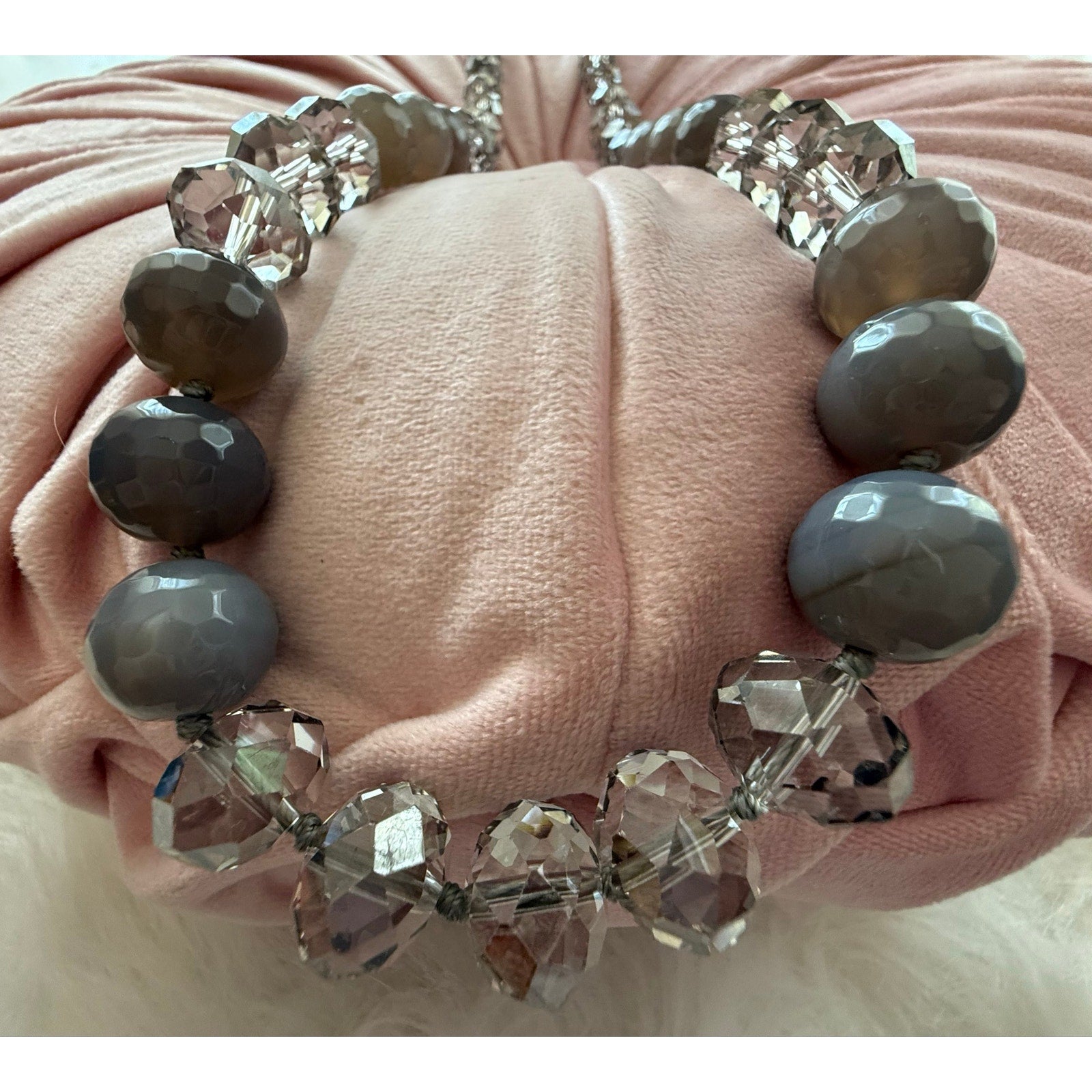 90s Y2K Beria Collections Gray Agate Faceted Crystal Long Strand Necklace NWT