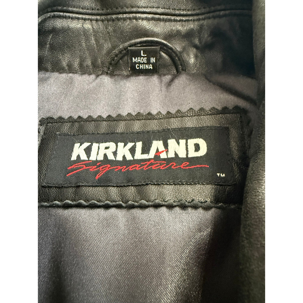 Kirkland Signature Vintage Black Leather Bomber Jacket 50 Chest Mens Flight Coat