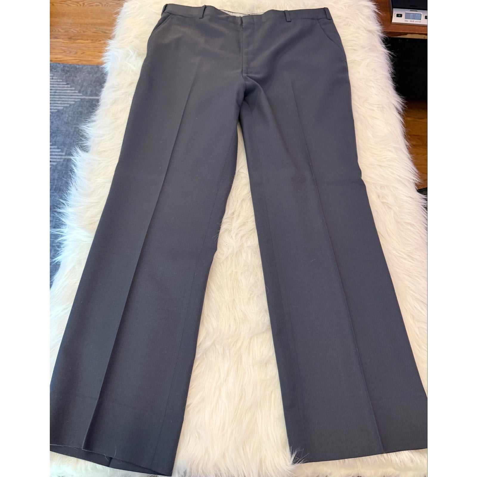 Vintage Marshall Field's Wool Trousers 70s 80s Dark Gray Pants 38x30.5 w/3" hem