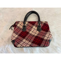 Vintage Red Burgundy Plaid Tartan Satchel Top Handle Handbag Purse
