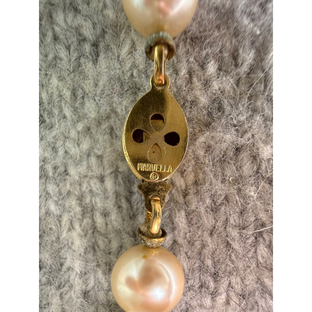 Vintage 1960s Marvella Hand Knotted Faux Pearl Choker Necklace 15 Inch Cream Gold