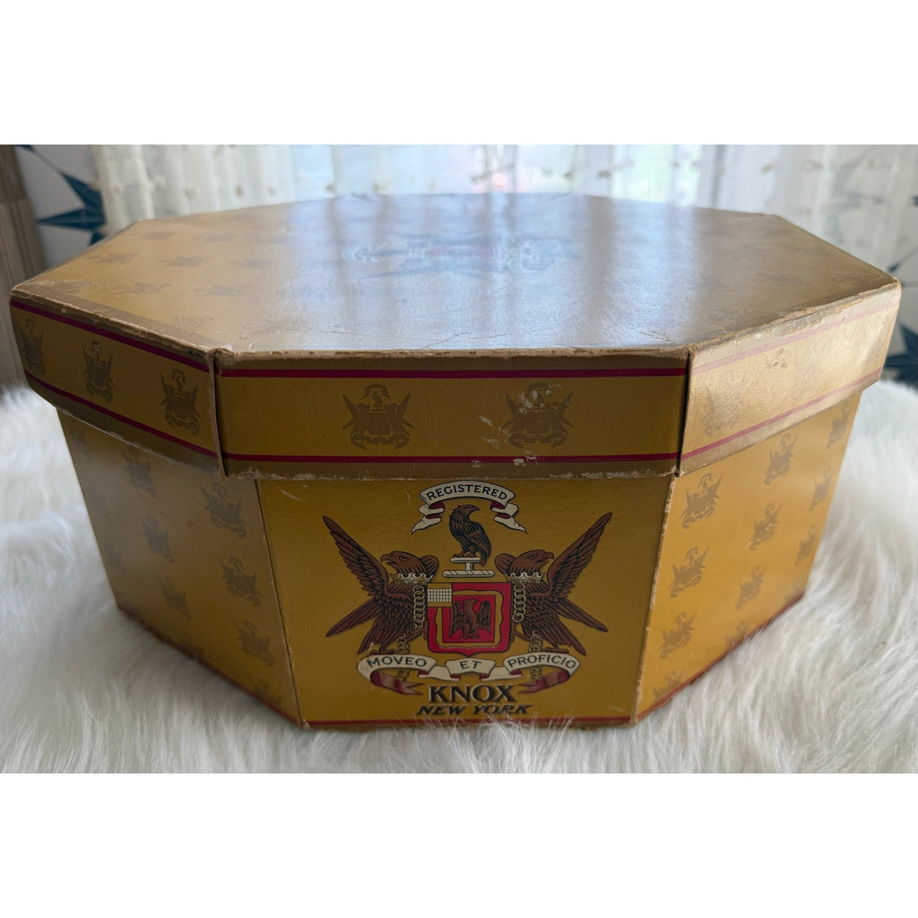 Vintage 1950s Knox NY Octagonal Hat Box Gold Cardboard Mid Century Prop Insert