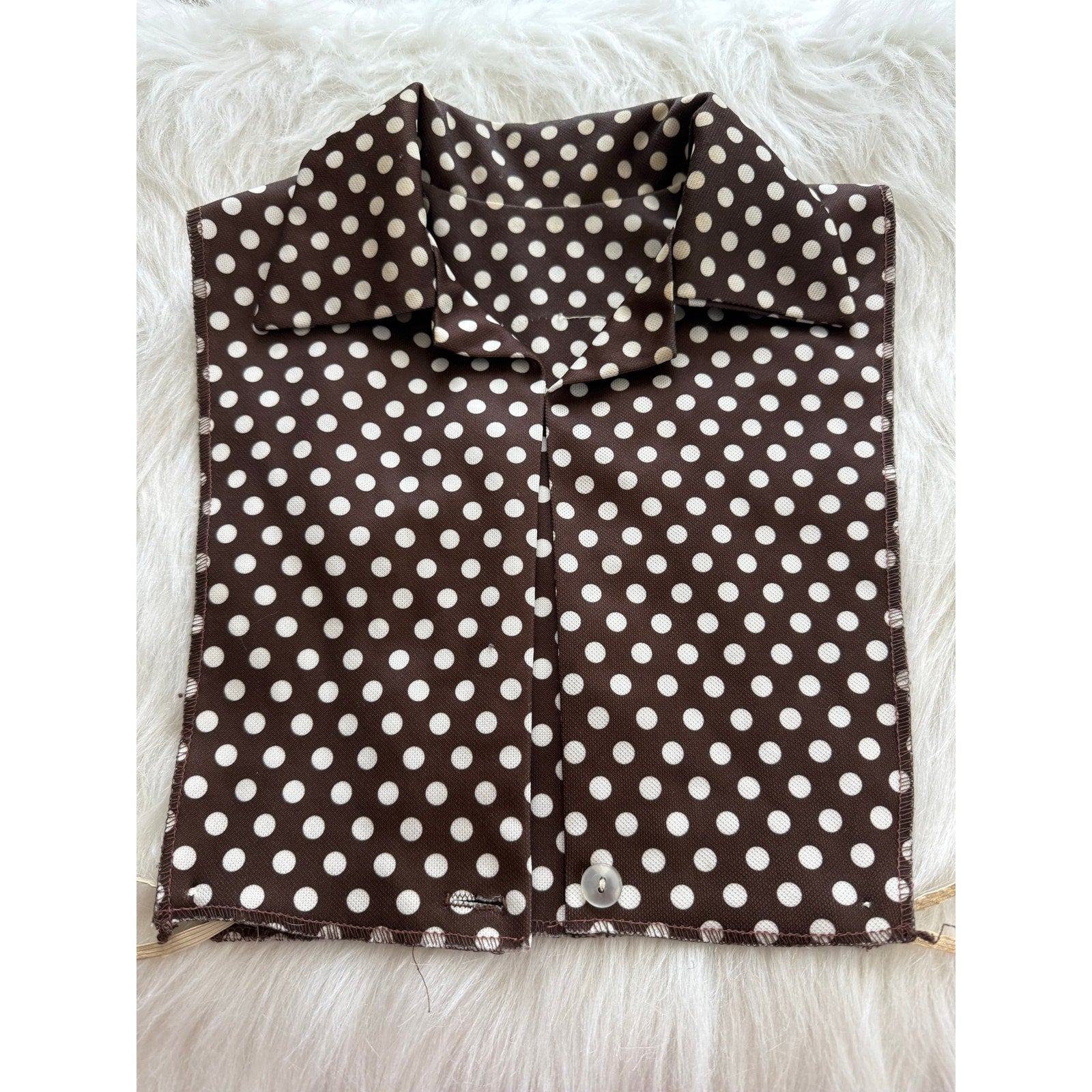 Vintage 1970s Brown Polka Dot Dagger Collar Polyester Dickey Detachable Shirt