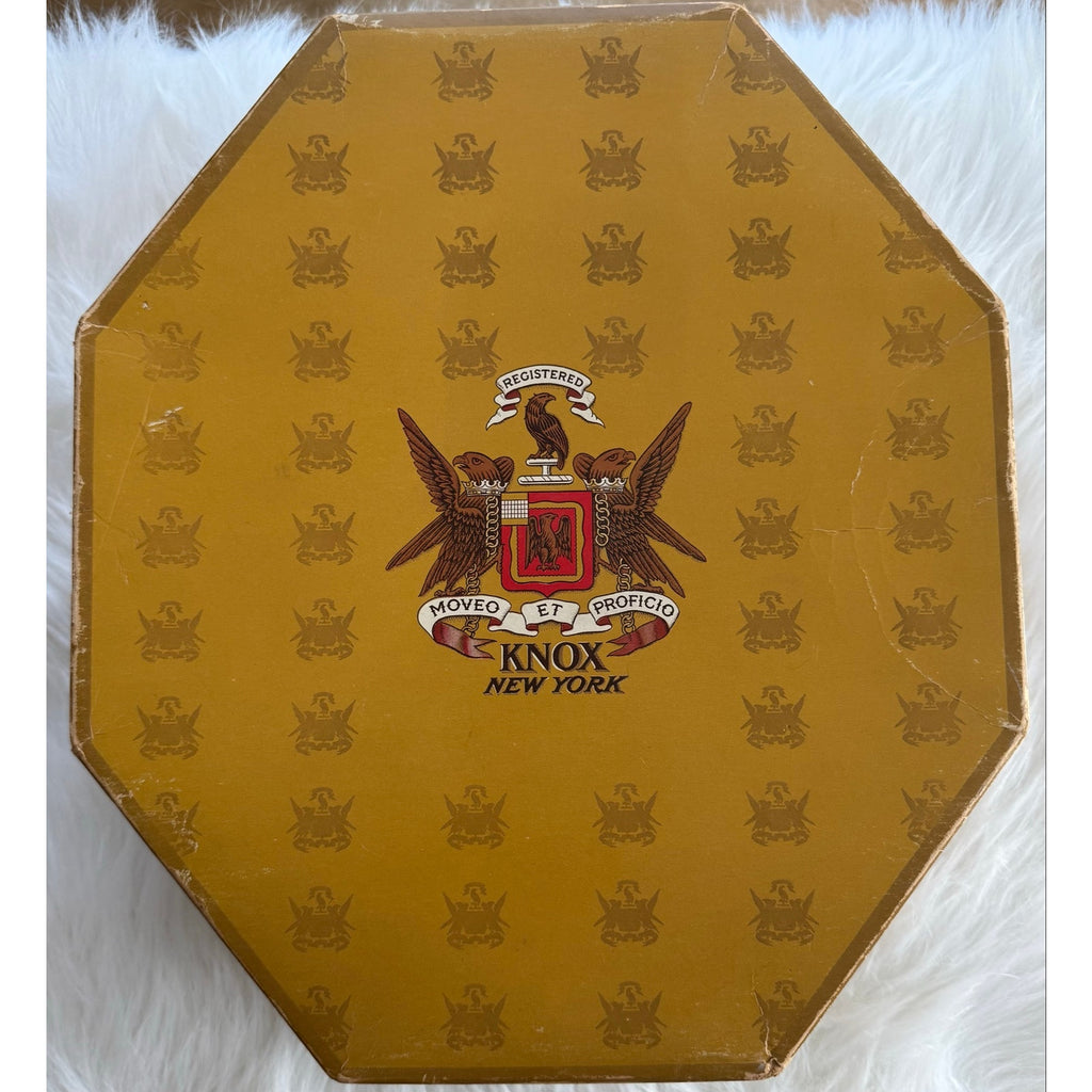 Vintage 1950s Knox NY Octagonal Hat Box Gold Cardboard Mid Century Prop Insert
