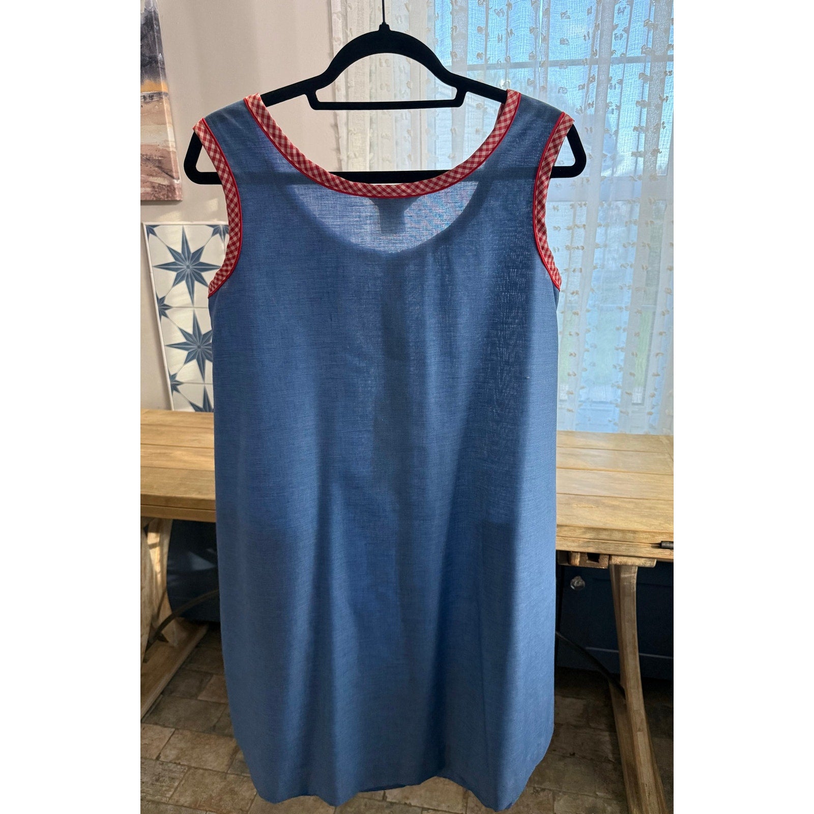 Vintage 1970s Komar In & Out Shift Blue Zipper Front House Dress M With Tags