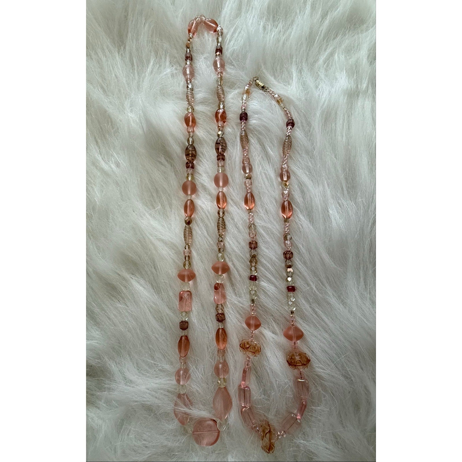 Vintage 1990s Pink & Amber Glass Beaded Two-Piece Necklace Set