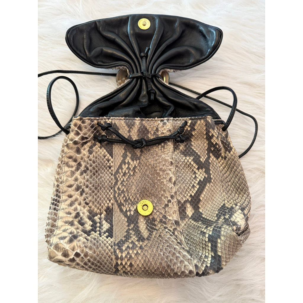 1980s Meyers USA Exotic Python Snakeskin Pouch Bag w/ Abalone Shell Statement