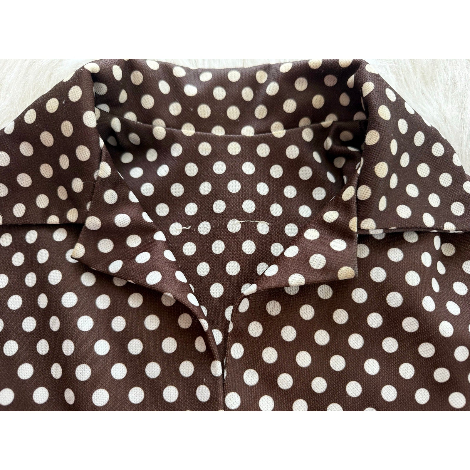Vintage 1970s Brown Polka Dot Dagger Collar Polyester Dickey Detachable Shirt