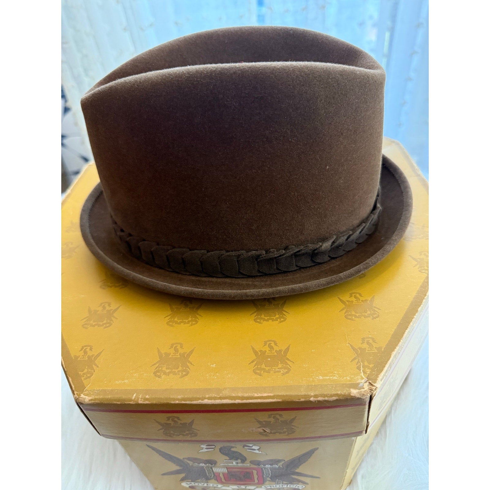 Vintage 1950s Borsalino Fedora Hat 7 1/8 Sandalo Brown Extra Superiore Fur Felt - Made In Italy