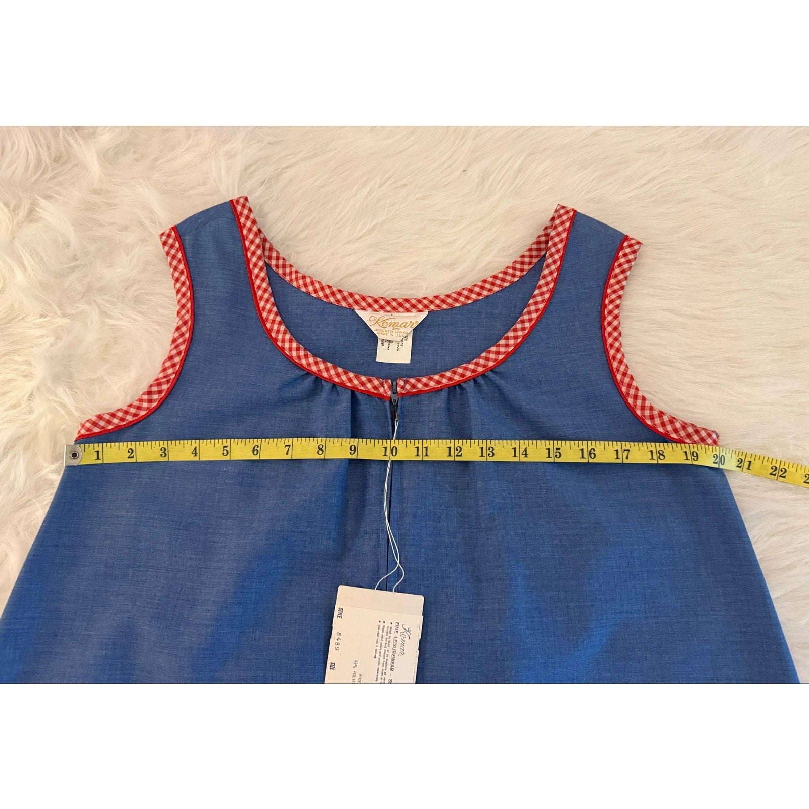 Vintage 1970s Komar In & Out Shift Blue Zipper Front House Dress M With Tags