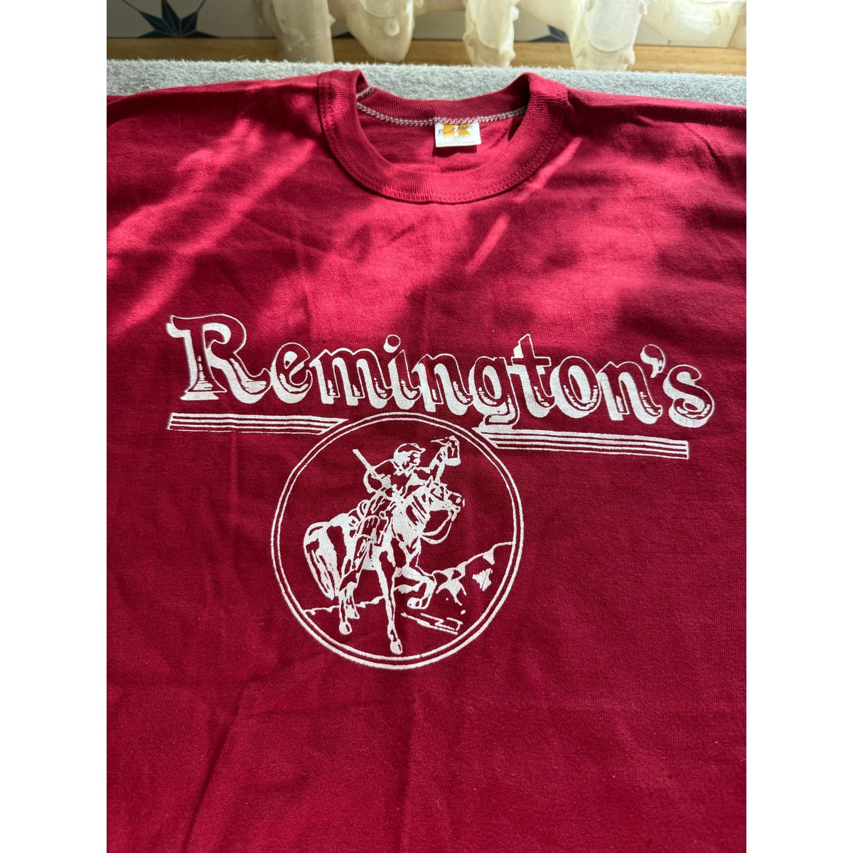 Vintage 80s Russell Athletic Remingtons Graphic TShirt Red Made in USA L