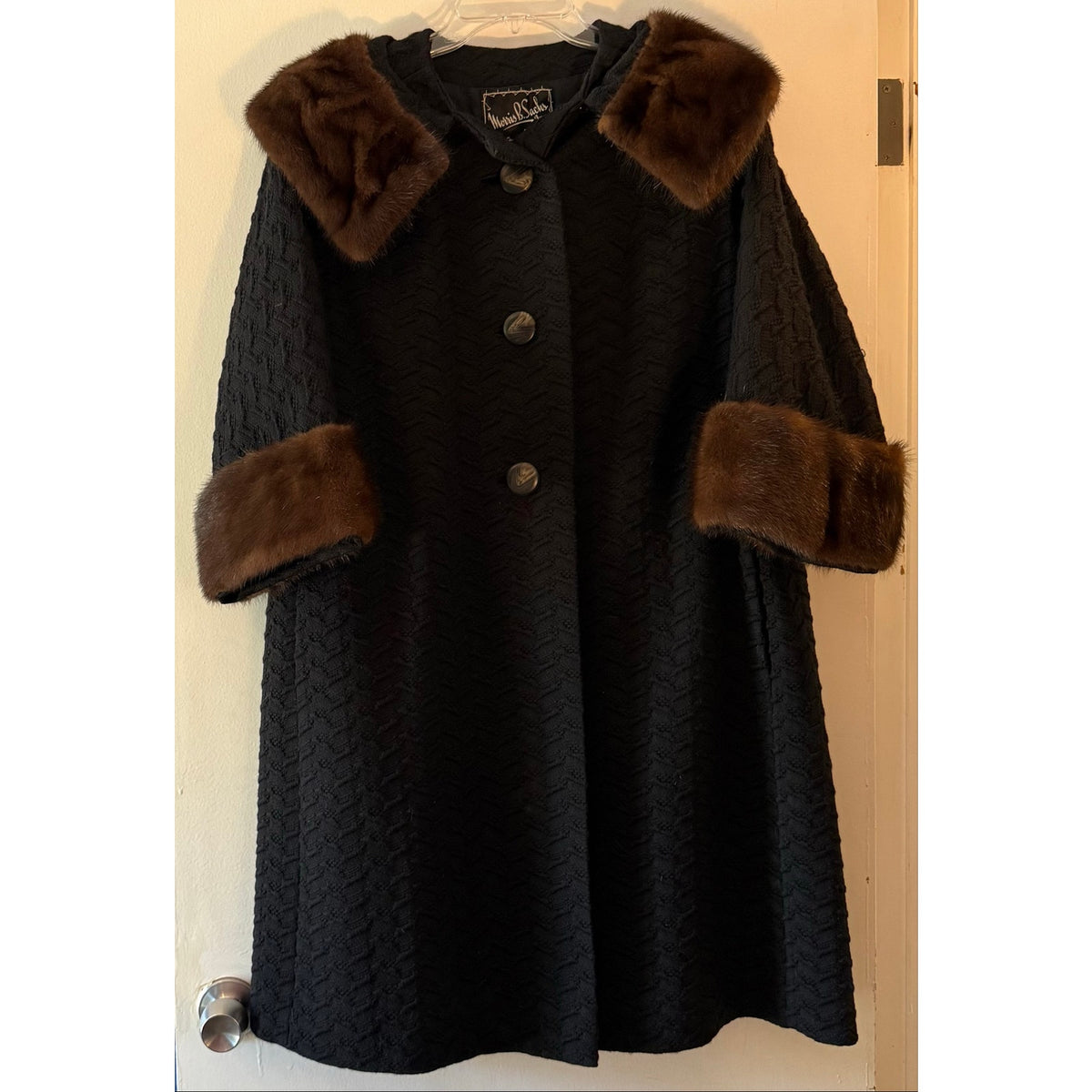 Vintage 50s Morris B Sachs Wool Mink Trim Swing Coat Plus Size XL 25 PTP