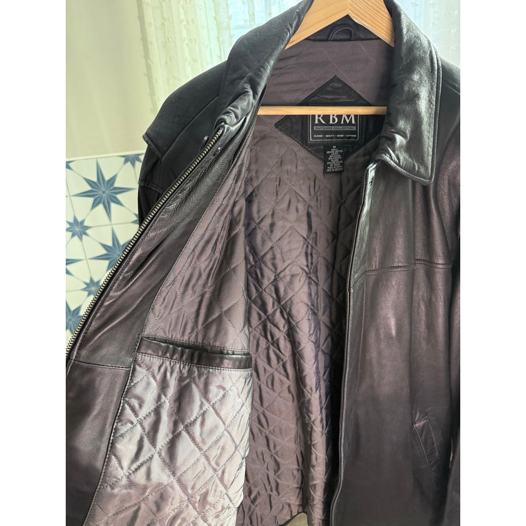 Vintage RBM Black Leather Quilted Lining Jacket Coat Mens 49 Chest M Y2K