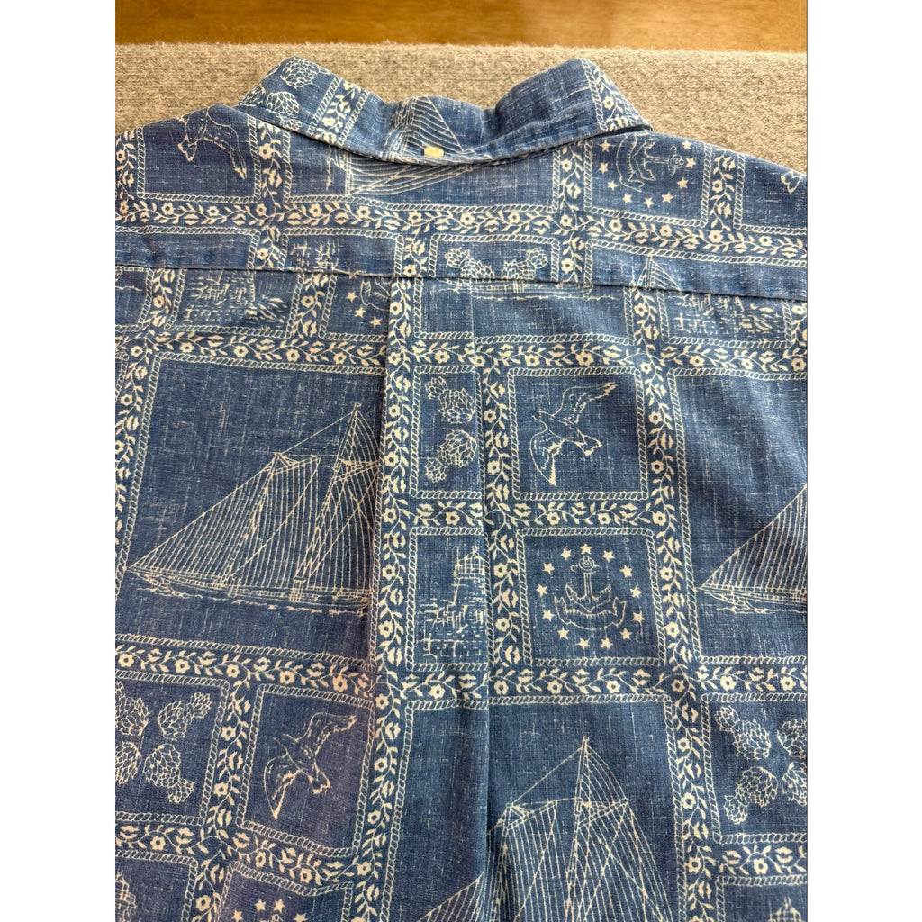 Reyn Spooner Lahaina Sailor Blue Cotton Blend Pullover Hawaiian Shirt Mens 3XL