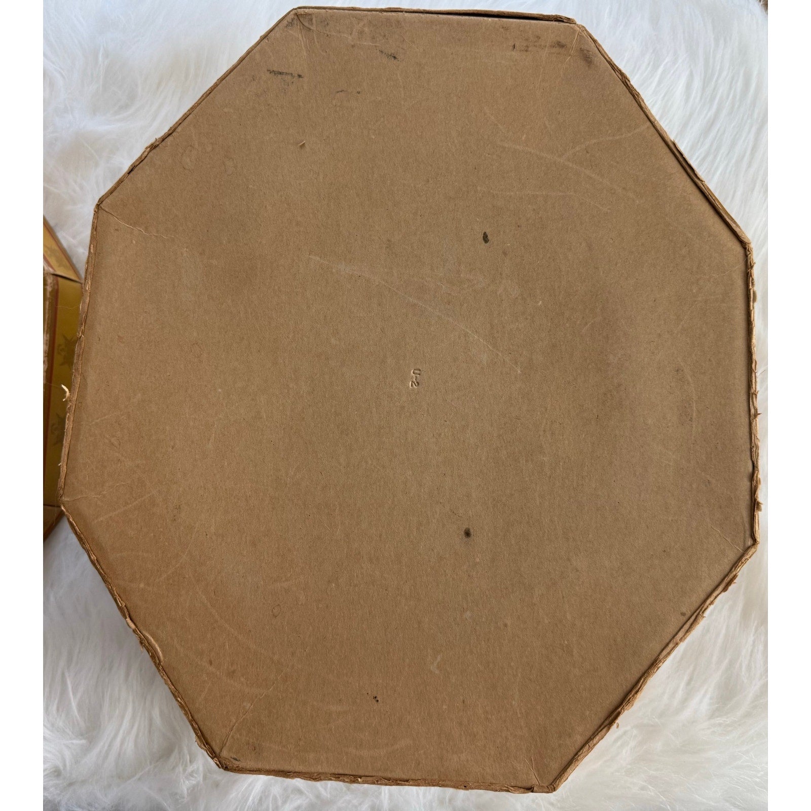 Vintage 1950s Knox NY Octagonal Hat Box Gold Cardboard Mid Century Prop Insert