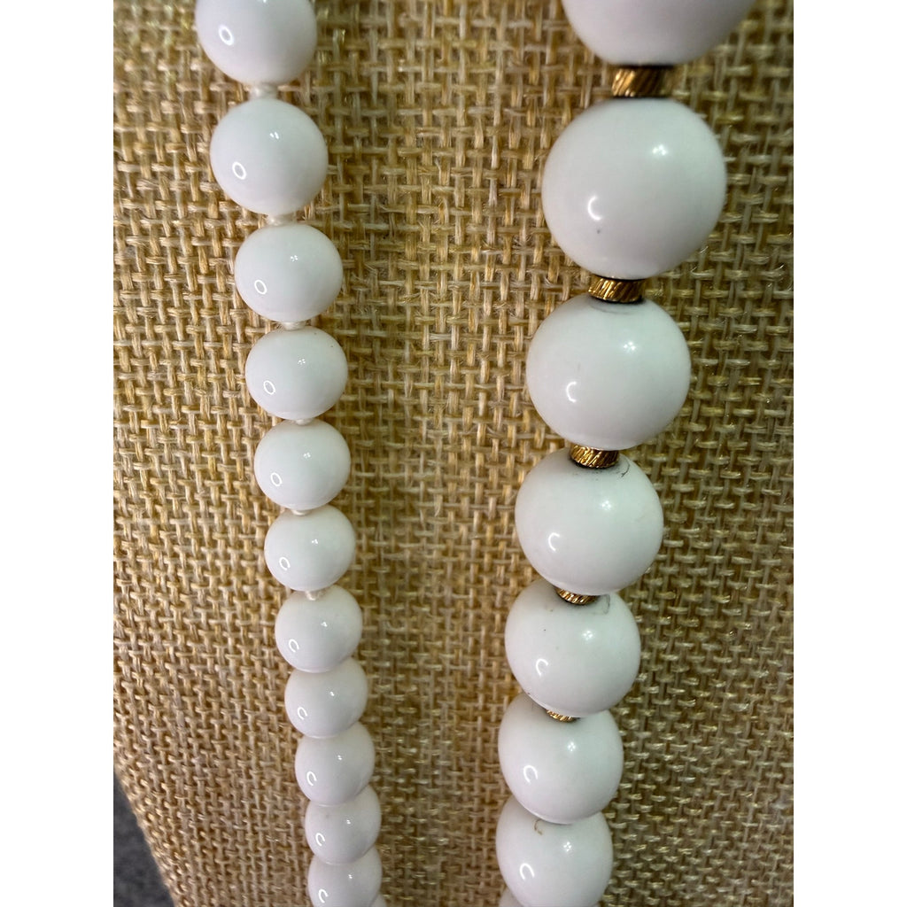 Vintage Monet Lot of 2 White Bead Necklaces 30 Inch Single Strands