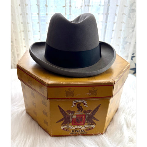 Vintage 1960s Dobbs Golden Coach Gray Fur Felt Fedora Hat Sulgrave Size 7.5