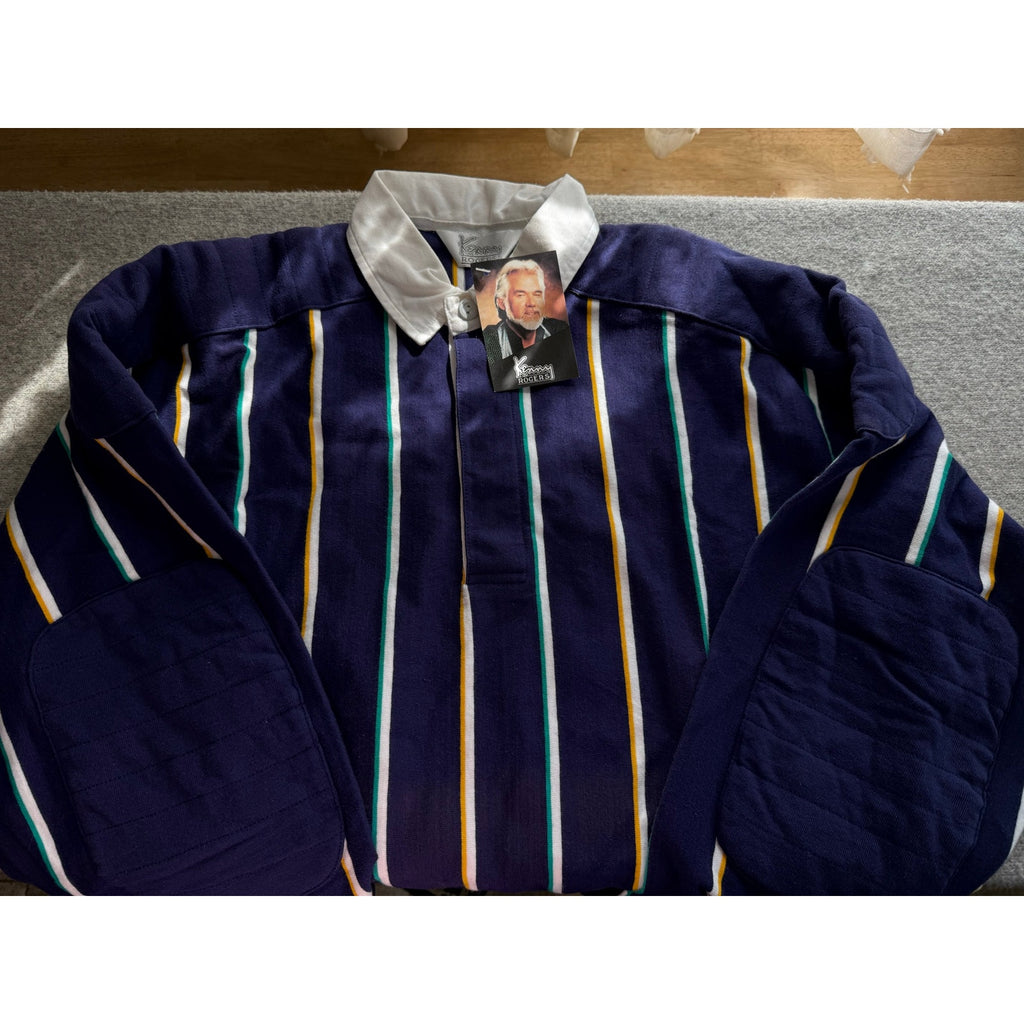 Vintage Kenny Rogers Purple Striped Heavyweight Cotton Rugby Shirt NWT Size L