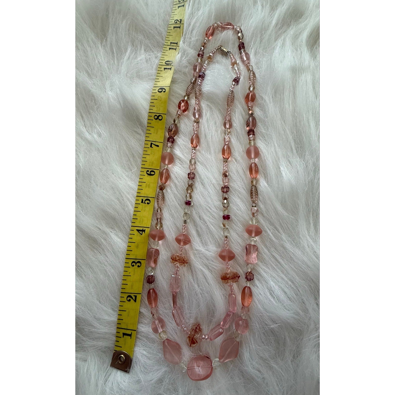 Vintage 1990s Pink & Amber Glass Beaded Two-Piece Necklace Set