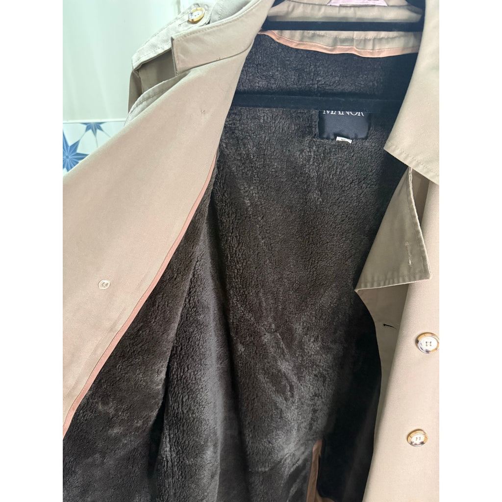 Flawless Vintage Austin Manor Trench Mens 40 Reg Double Breasted Faux Fur Liner