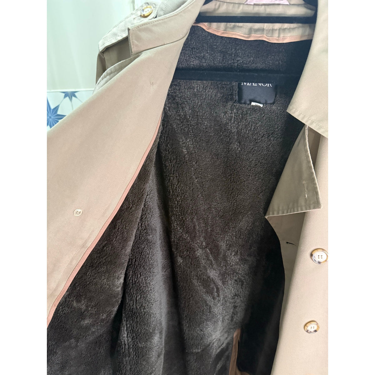 Flawless Vintage Austin Manor Trench Mens 40 Reg Double Breasted Faux Fur Liner