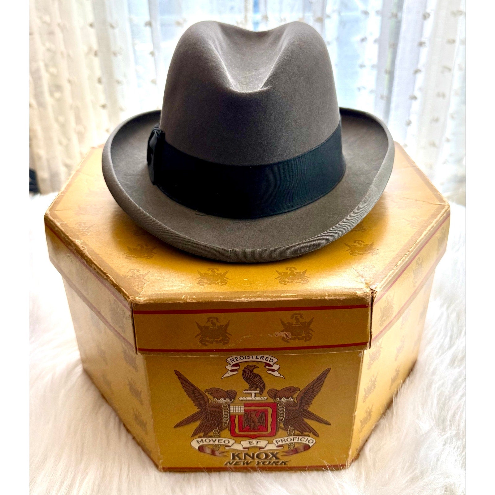 Vintage 1960s Dobbs Golden Coach Gray Fur Felt Fedora Hat Sulgrave Size 7.5