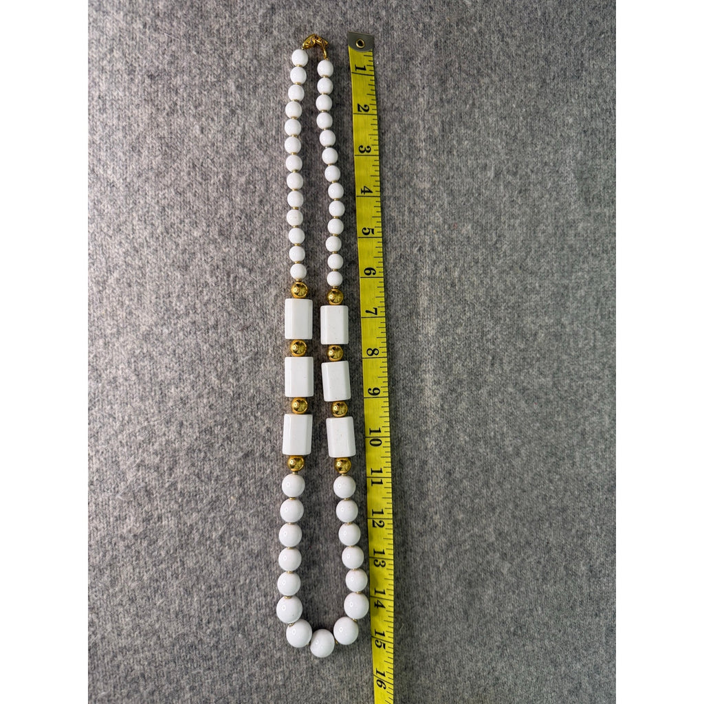 Vintage Napier Signed White and Gold Tone Beaded Strand Necklace 30