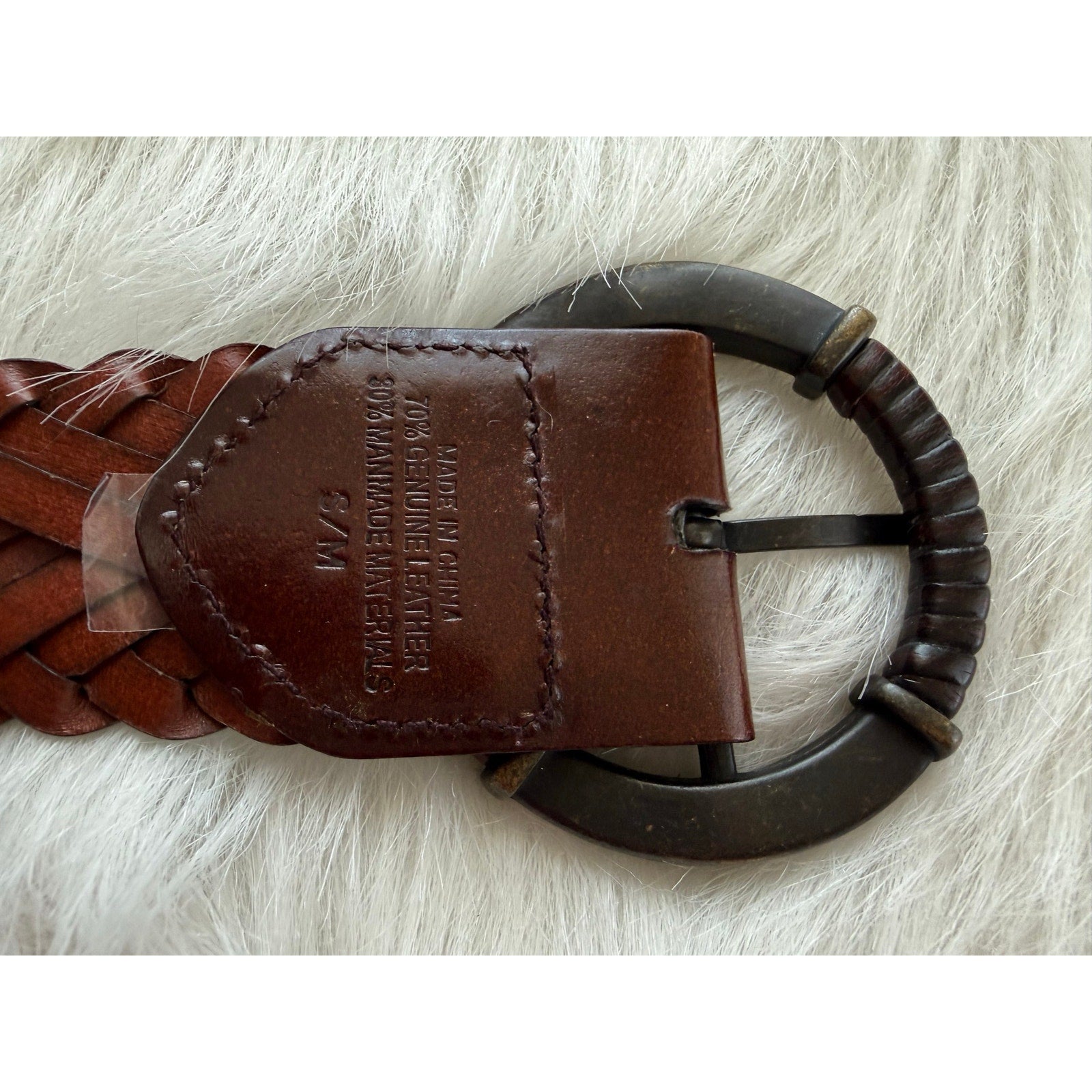 Vintage Y2K Boho Espresso Brown Herringbone Braided Genuine Leather Belt S/M