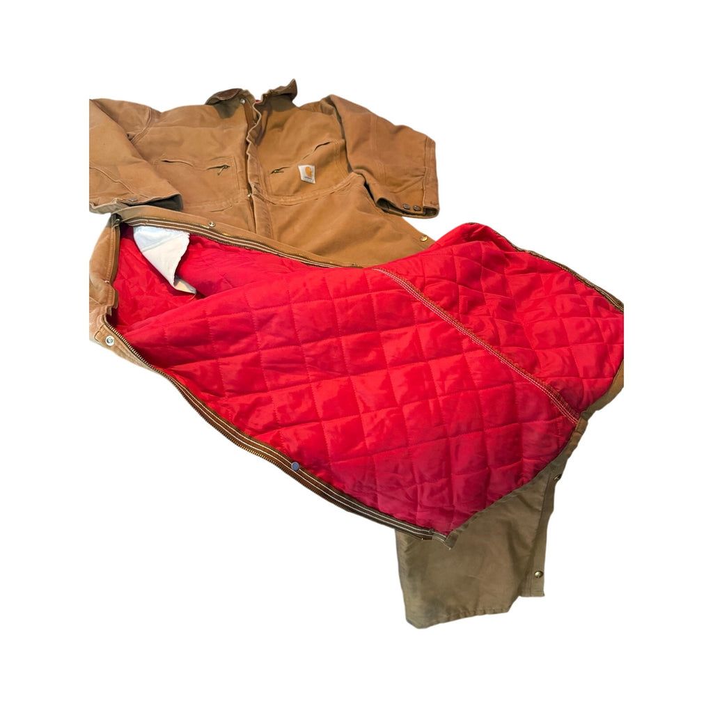 Vintage 1993 USA Made Carhartt Red Quilt Lined Duck Canvas Coveralls - Size 46 Regular