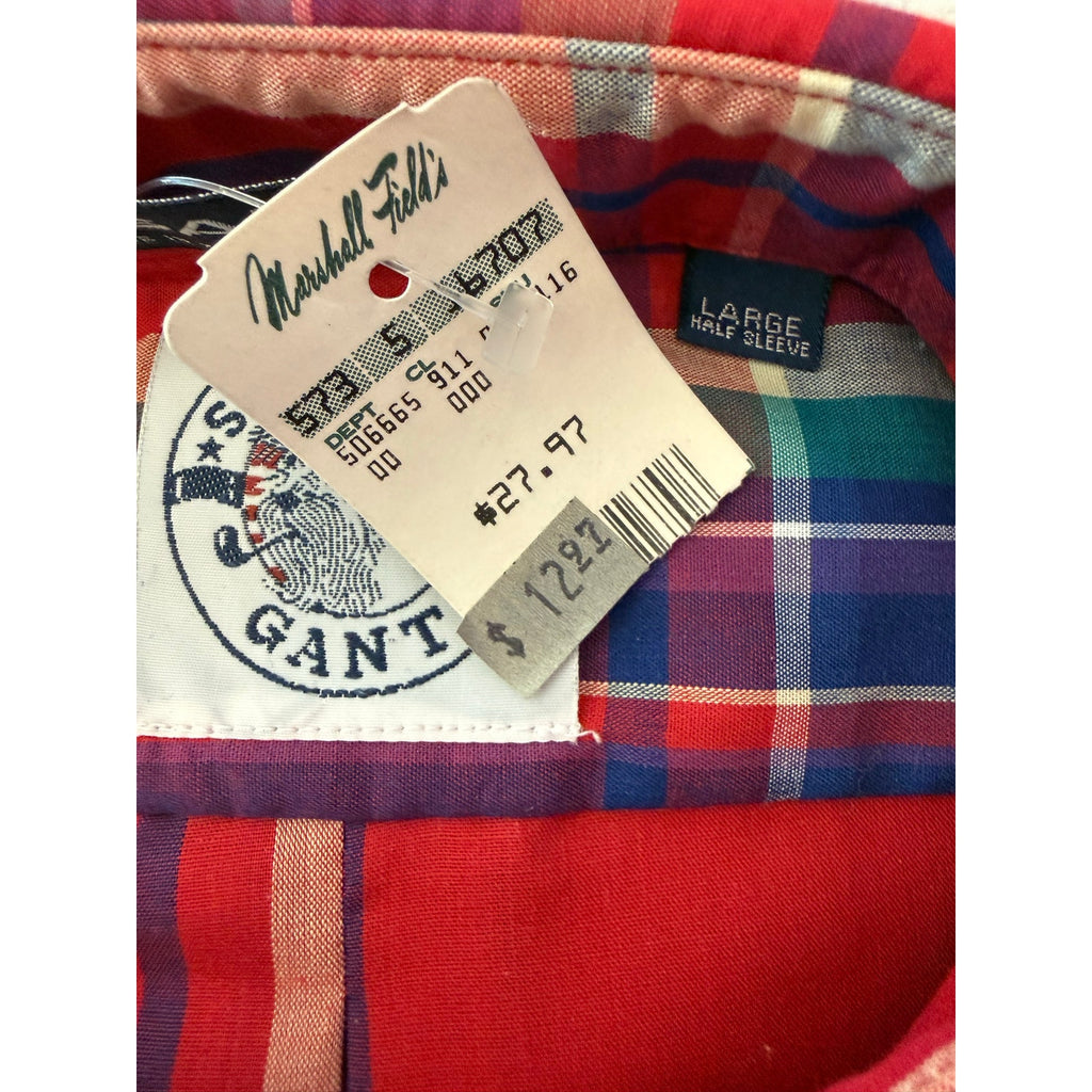 Vintage GANT Salty Dog Plaid Shirt L Short Sleeve Marshall Field's Tag NWT 1991