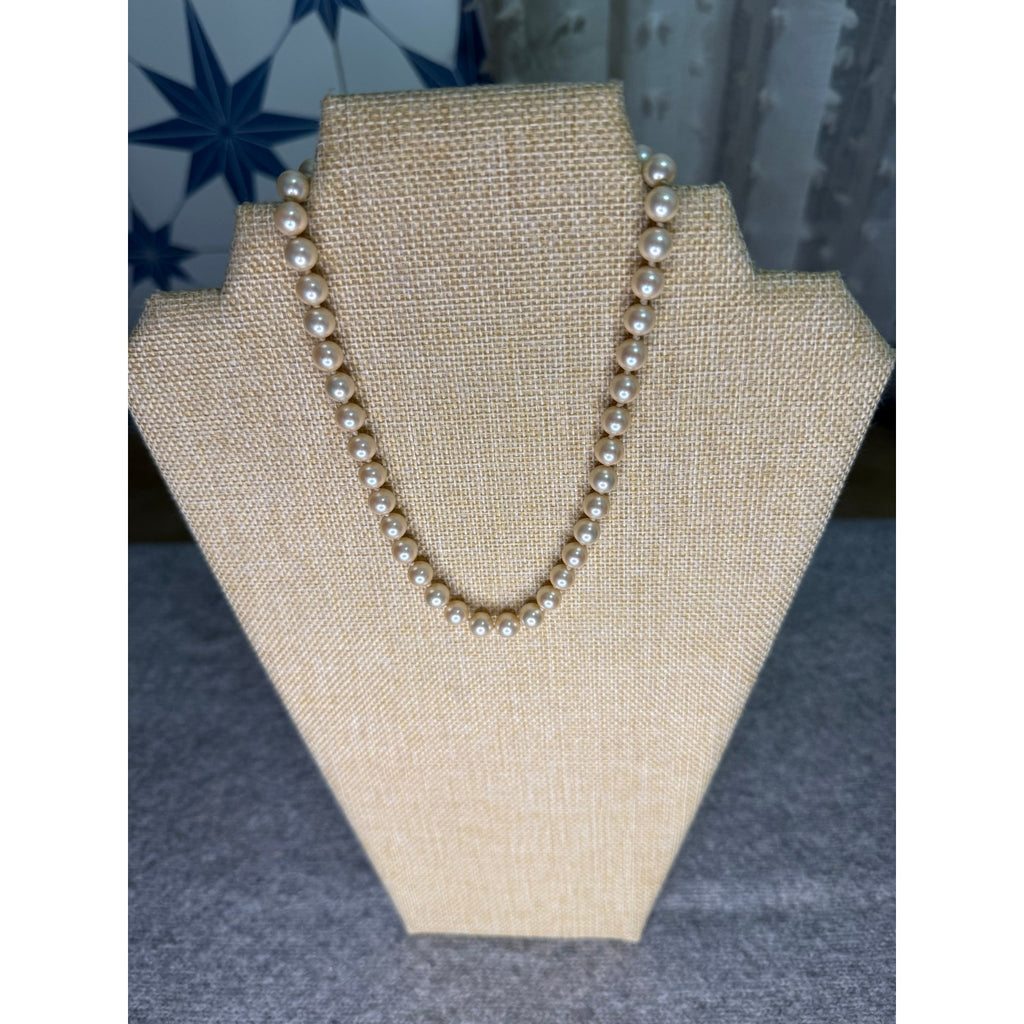 Vintage 1960s Marvella Hand Knotted Faux Pearl Choker Necklace 15 Inch Cream Gold