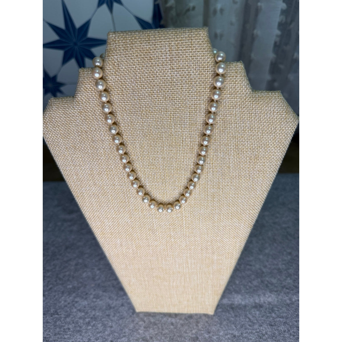 Vintage 1960s Marvella Hand Knotted Faux Pearl Choker Necklace 15 Inch Cream Gold