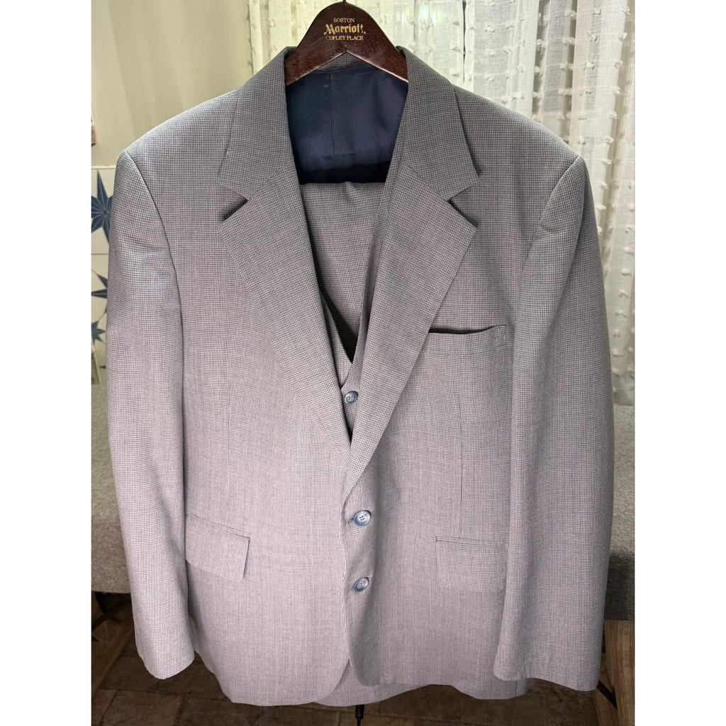 Vintage Marshall Fields 3 Piece Suit Mens 46 Reg Gray Houndstooth Wool Blend