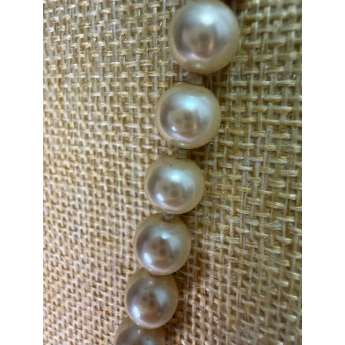 Vintage 1960s Marvella Hand Knotted Faux Pearl Choker Necklace 15 Inch Cream Gold