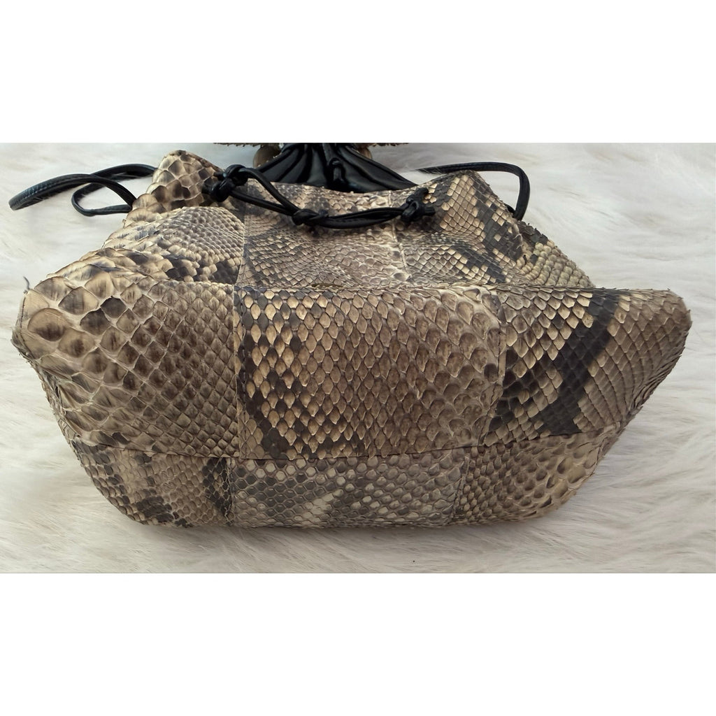 1980s Meyers USA Exotic Python Snakeskin Pouch Bag w/ Abalone Shell Statement