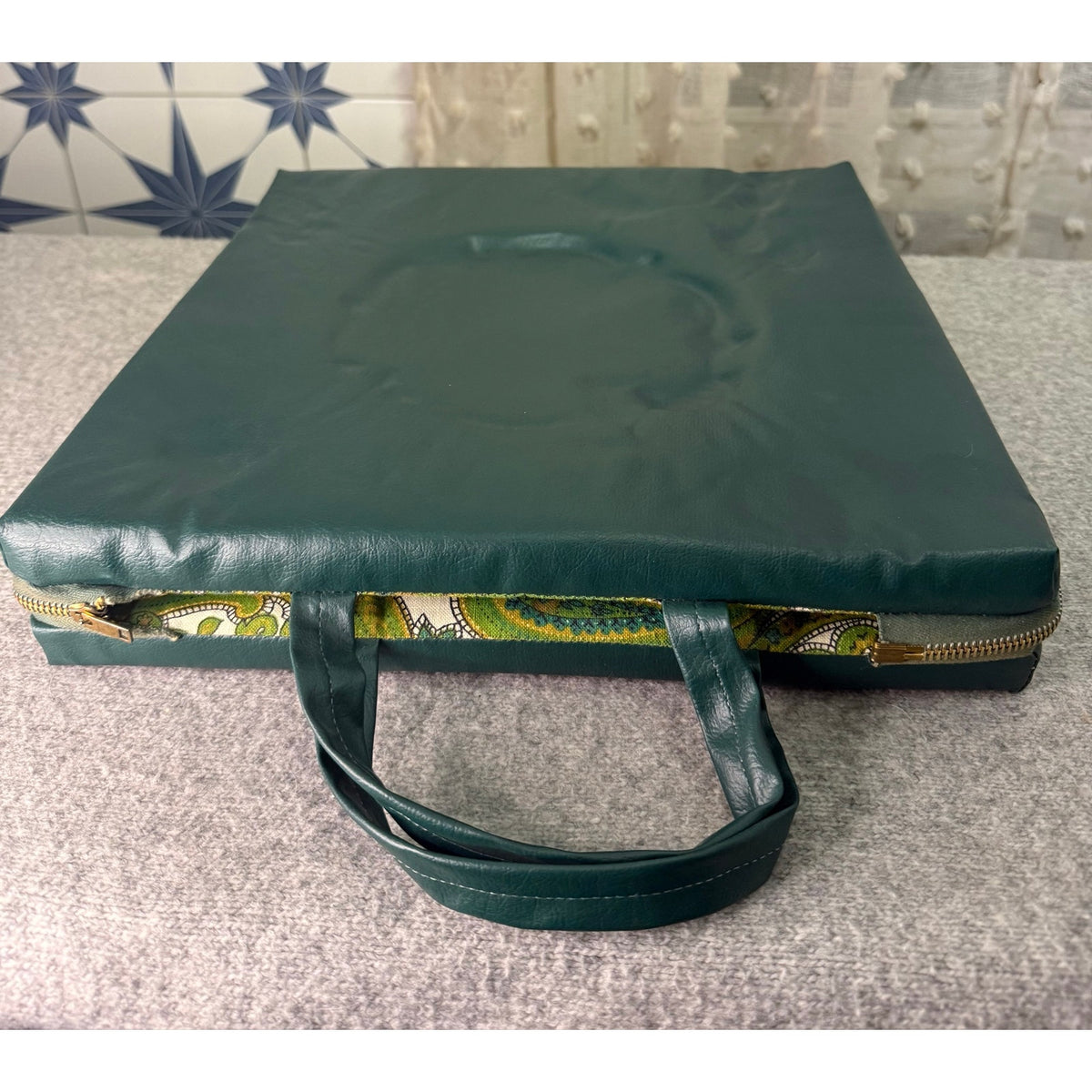 Vintage Green Vinyl and Paisley Zip Cushion Set