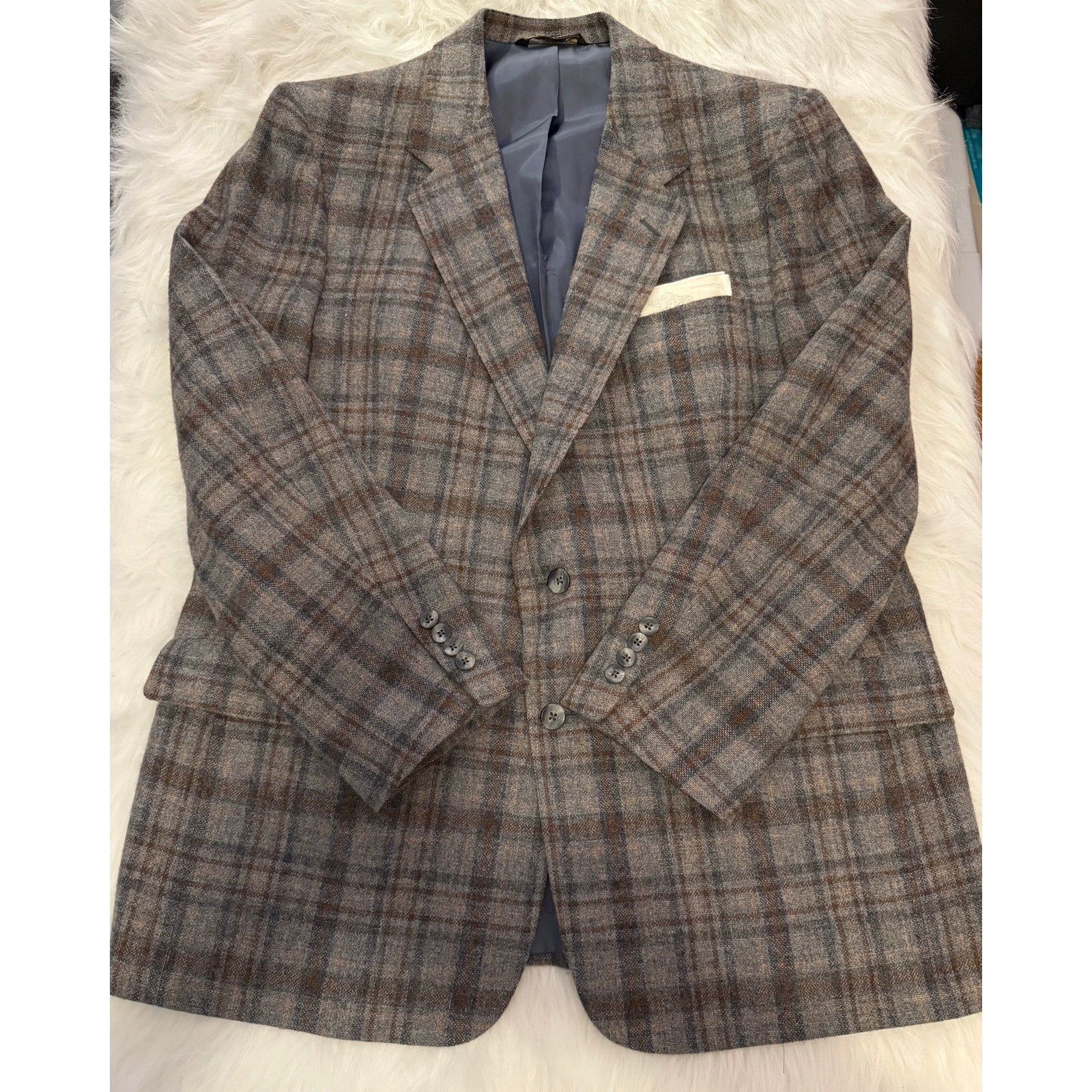 Vintage 70s Christian Dior Monsieur Plaid Wool Blazer 44L Marshall Field's USA
