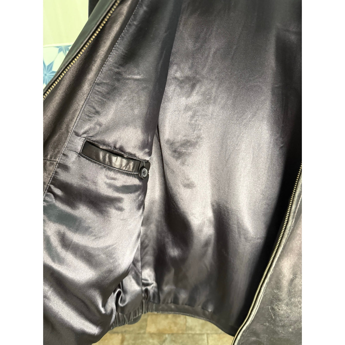 Kirkland Signature Vintage Black Leather Bomber Jacket 50 Chest Mens Flight Coat