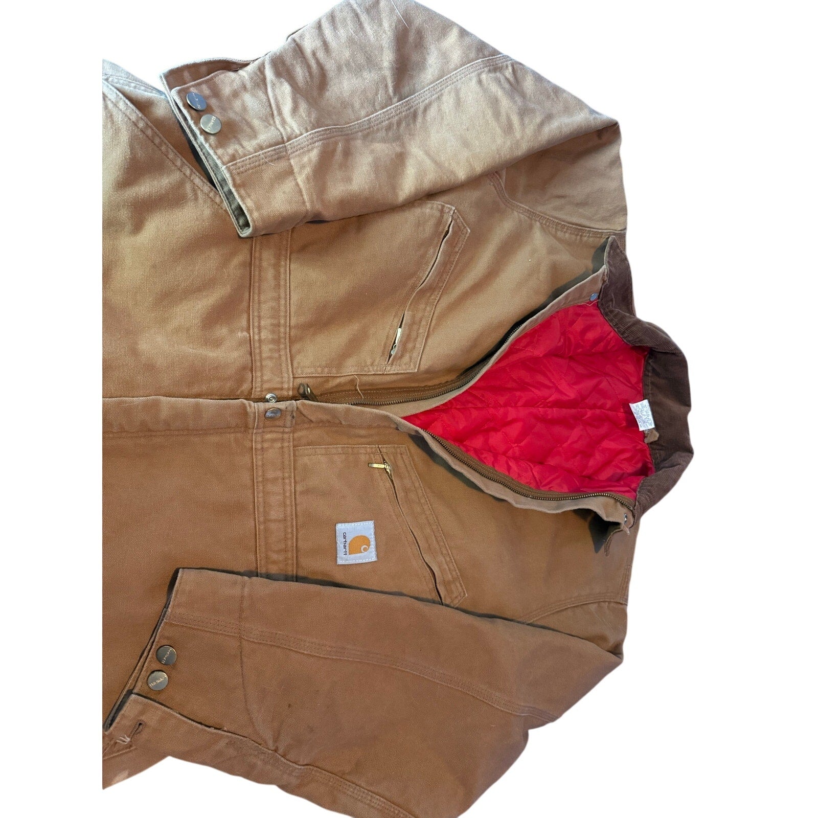 Vintage 1993 USA Made Carhartt Red Quilt Lined Duck Canvas Coveralls - Size 46 Regular